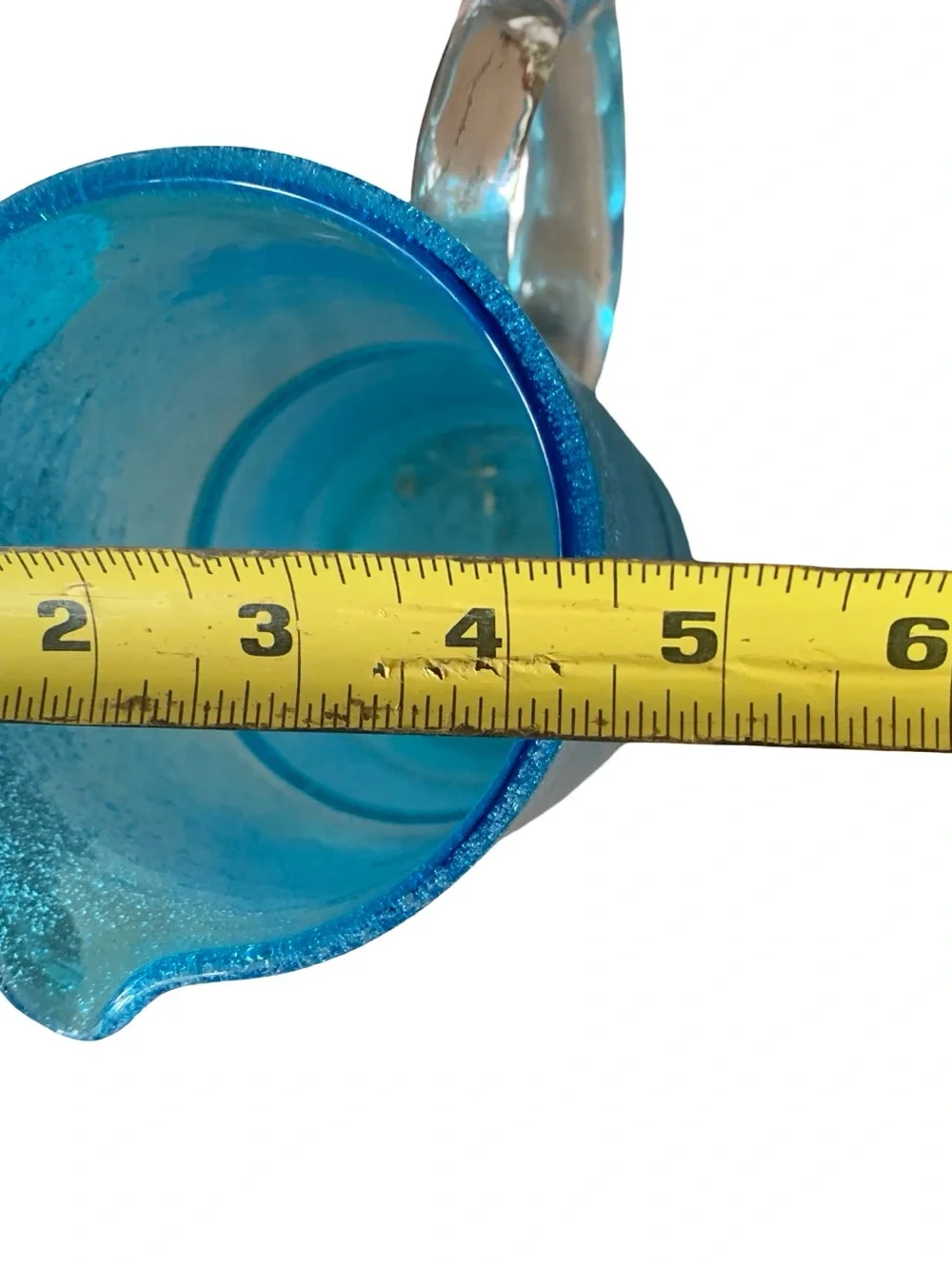Sonoma‎ Kitchen Hand Blown Blue Bubble Glass Pitcher Band 10”